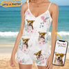 GeckoCustom Custom Dog Photo With Flower Pattern Sleeveless Romper K228 889072