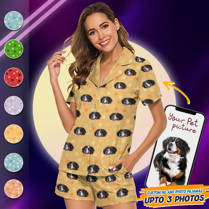 GeckoCustom Custom Dog Photo With Polka Dots Pattern Short Pajamas T368 HN590
