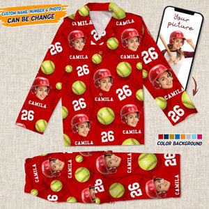 GeckoCustom Custom Face Photo With Softball Sport Pajamas T286 HN590