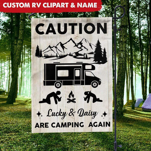 GeckoCustom Custom Name Camping Again Caution Camping Garden Flag HN590