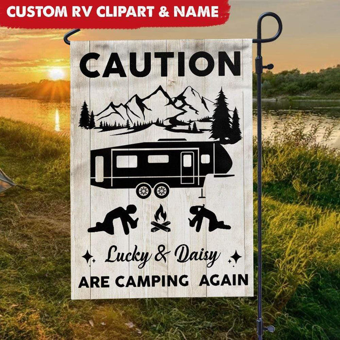 GeckoCustom Custom Name Camping Again Caution Camping Garden Flag HN590