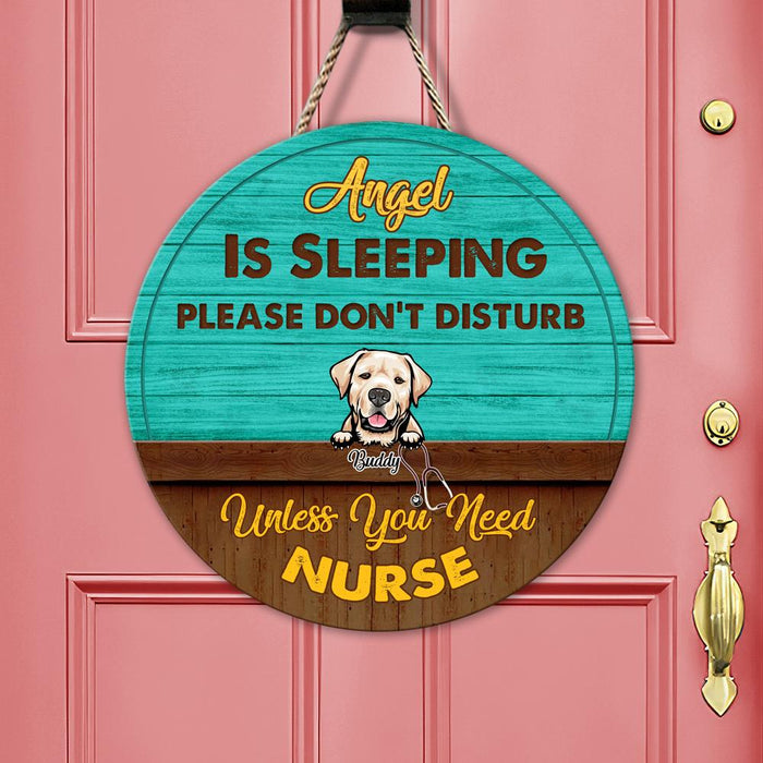 GeckoCustom Custom Name Sleeping Dog Mom Nurse Wooden Door Sign, Dog Lover Gift, HN590 18 Inches