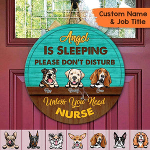 GeckoCustom Custom Name Sleeping Nurse Wooden Door Sign, Dog Lover Gift, Dog Gift For Nurses, HN590 14 Inches