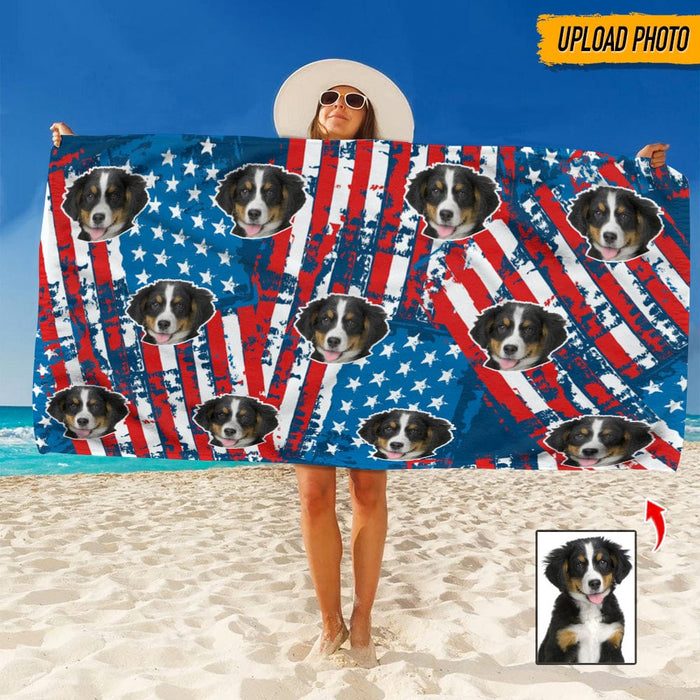 GeckoCustom Custom Photo America Flag Dog Beach Towel K228 HN590