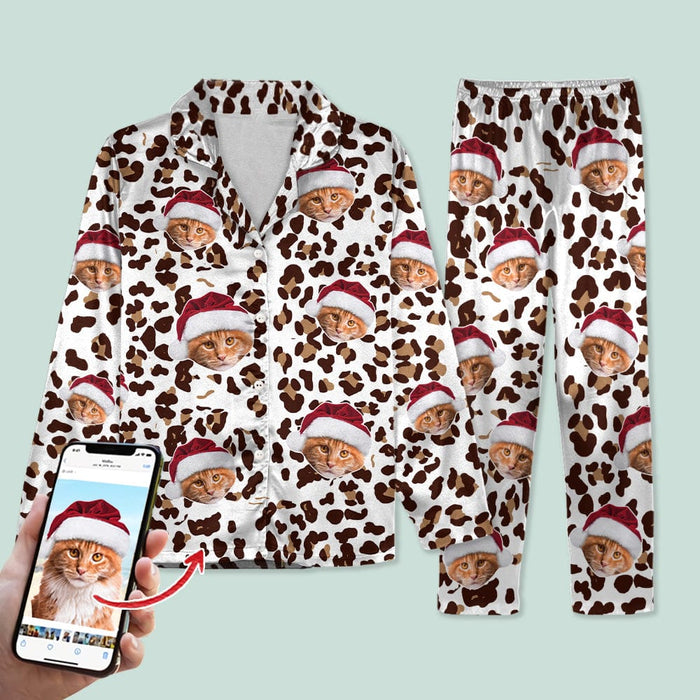 GeckoCustom Custom Photo Cat Leopard Pattern Pajamas N304 HN590 For Kid / Combo Shirt And Pants / 3XS