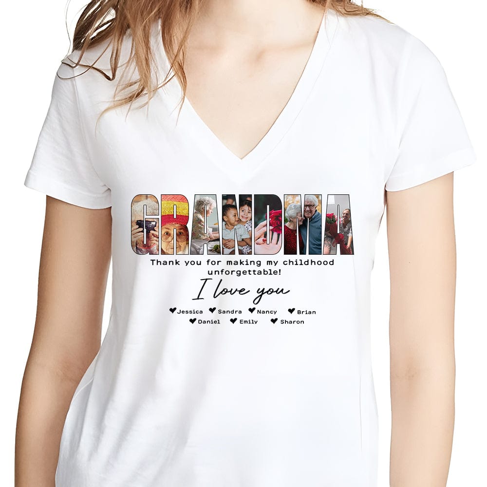 GeckoCustom Custom Photo Grandma Gift From Grandkids Bright Shirt N304 889063 Women V-neck / V White / S