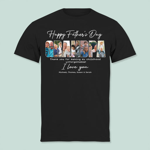 GeckoCustom Custom Photo Happy Father's Day Grandpa Shirt N304 889040 Basic Tee / Black / S