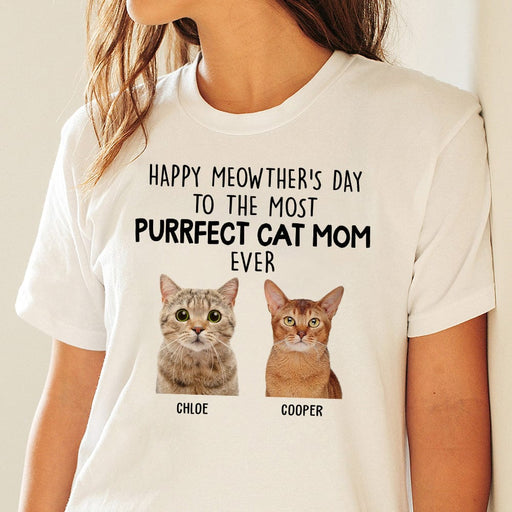 GeckoCustom Custom Photo Happy Moewther's Day To The Most Purrfect Cat Mom Ever N304 889083 Basic Tee / White / S