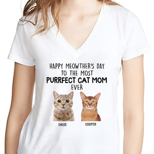 GeckoCustom Custom Photo Happy Moewther's Day To The Most Purrfect Cat Mom Ever N304 889083 Women V-neck / V White / S