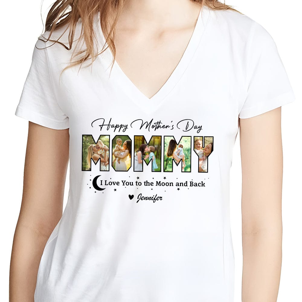 GeckoCustom Custom Photo Happy Mother's Day Love You To The Moon And Back Bright Shirt K228 889050 Basic Tee / White / S