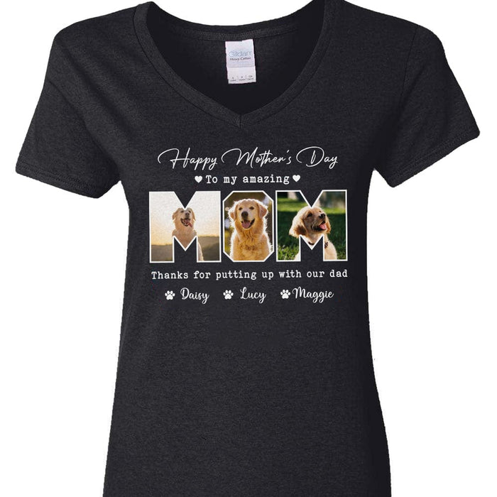 GeckoCustom Custom Photo Happy Mother's Day To My Amazing Mom For Dog Lovers Dark Shirt K228 889106 Women V-neck / V Black / S