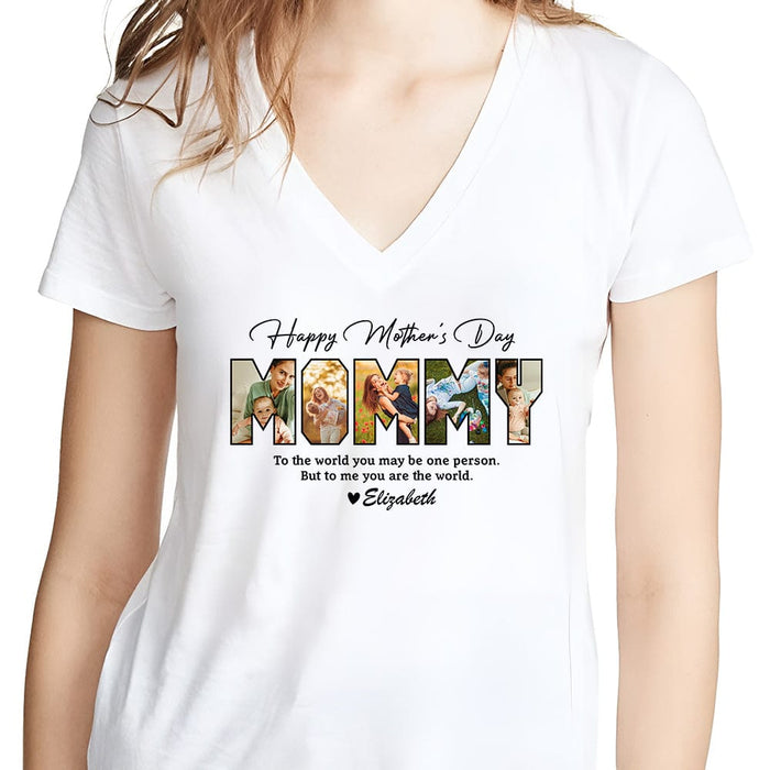 GeckoCustom Custom Photo Happy Mother's Day To My World Bright Shirt K228 956 Women V-neck / V White / S