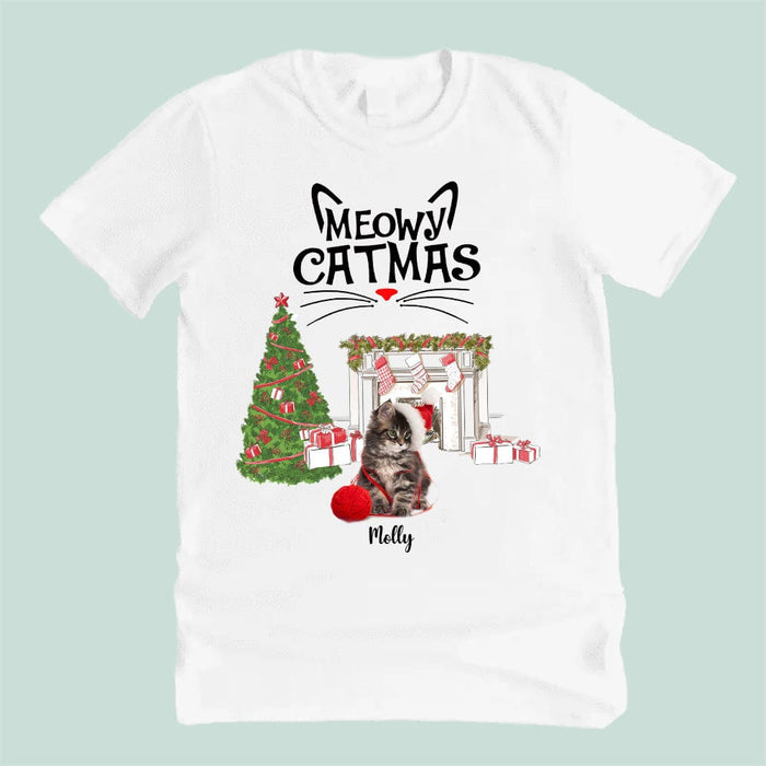 GeckoCustom Custom Photo Meowy Catmas Cat Shirt T286 HN590 Women T Shirt / Sport Grey Color / S