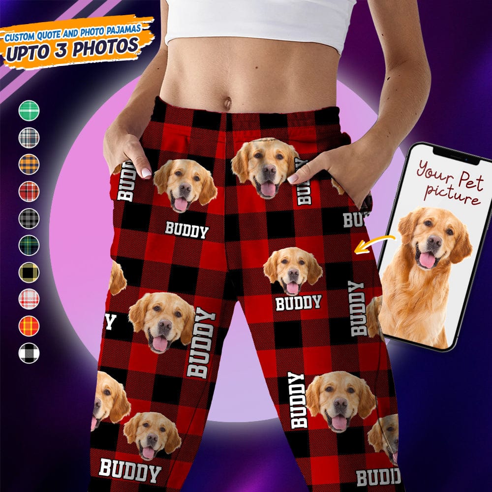 Custom Photo Name Dog Cat Flannel Pajamas K228 888737 - GeckoCustom