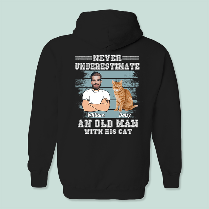 GeckoCustom Custom Photo Never Underestimate An Old Man With His Cats Back Shirt N304 889045 Pullover Hoodie / Black Colour / S