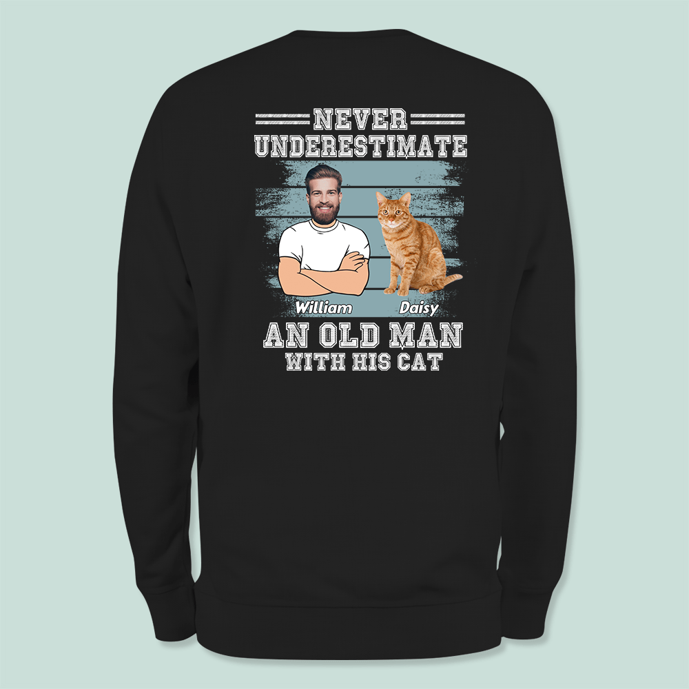 GeckoCustom Custom Photo Never Underestimate An Old Man With His Cats Back Shirt N304 889045 Long Sleeve / Colour Black / S