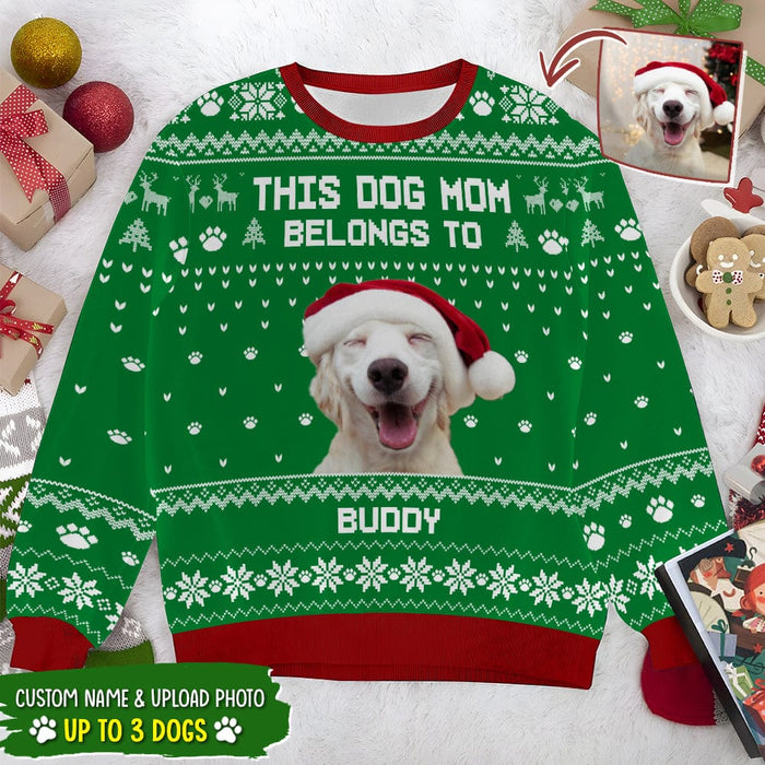 GeckoCustom Custom Photo This Dog Mom Belongs To Dog AOP Sweatshirt K228 HN590