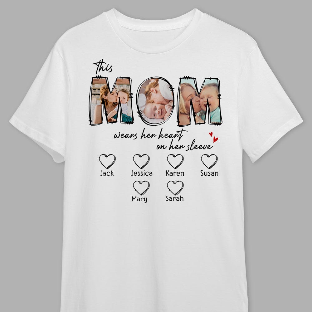 GeckoCustom Custom Photo This Mama Wears Her Heart On Her Sleeve Shirt N304 889153 Basic Tee / White / S