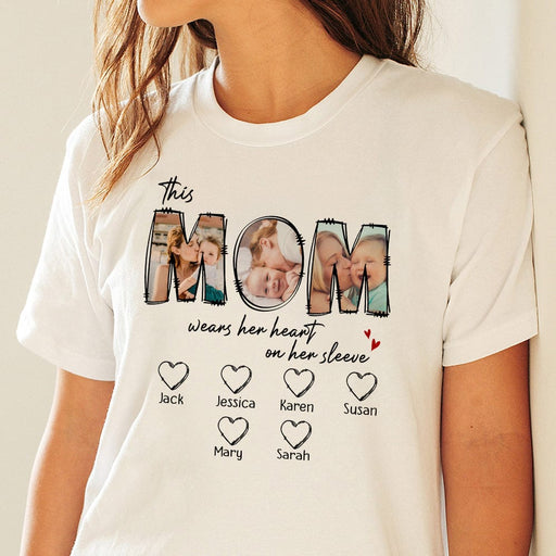 GeckoCustom Custom Photo This Mama Wears Her Heart On Her Sleeve Shirt N304 889153 Basic Tee / White / S