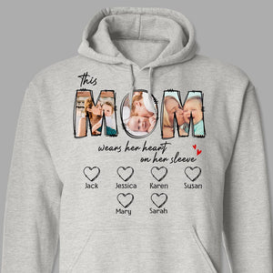 GeckoCustom Custom Photo This Mama Wears Her Heart On Her Sleeve Shirt N304 889153 Pullover Hoodie / Sport Grey Colour / S