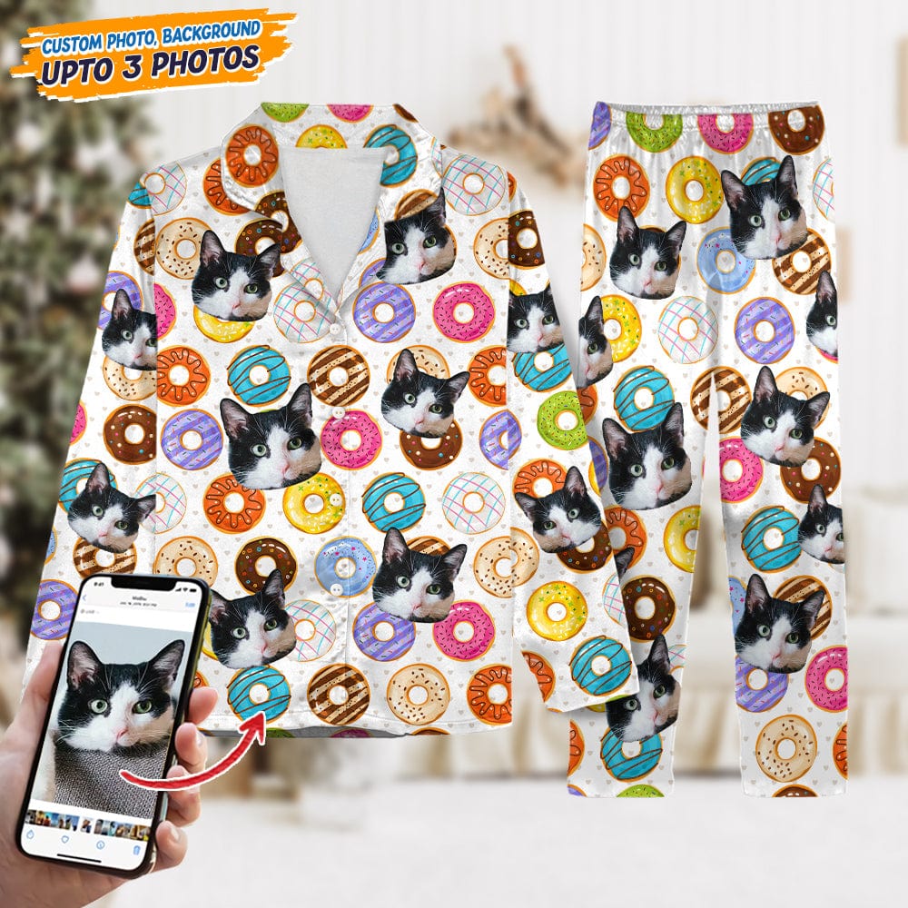 GeckoCustom Custom Photo Tie Dye Background Cat Pajamas N304 HN590 For Kid / Combo Shirt And Pants / 3XS