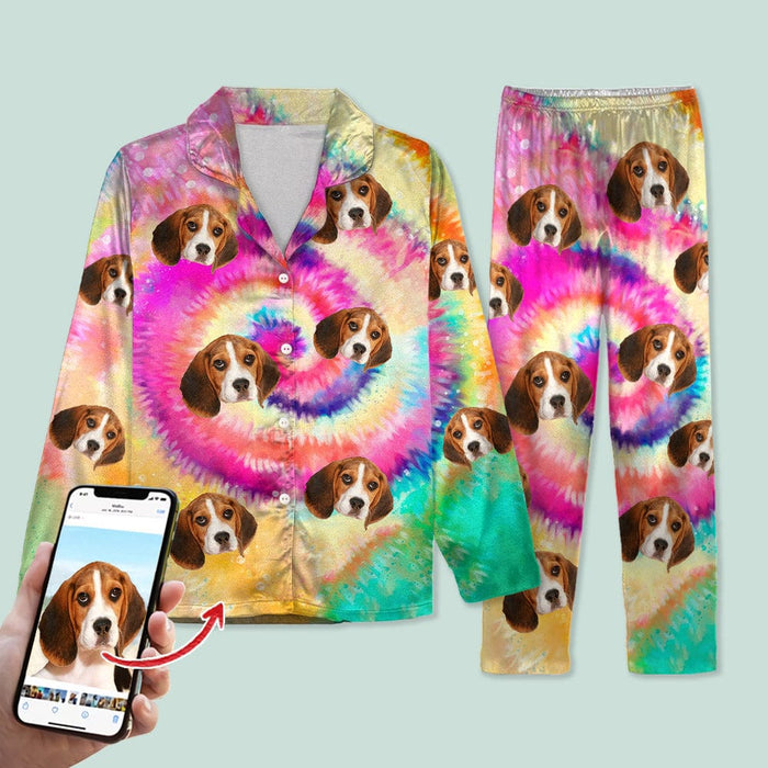 GeckoCustom Custom Photo Tie Dye Background Dog Pajamas N304 HN590 For Kid / Combo Shirt And Pants / 3XS