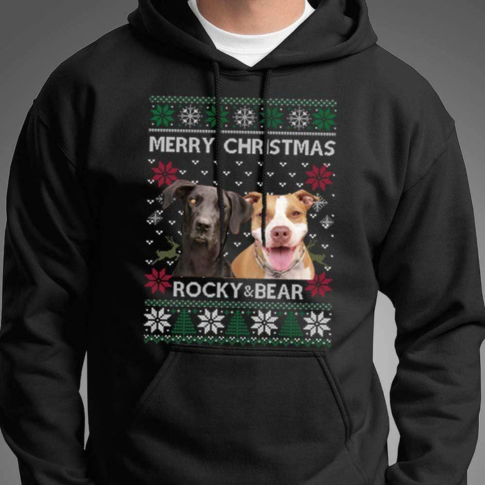 GeckoCustom Custom Photo Ugly Christmas Ya Filthy Animal Dog Cat Sweatshirt, Dog Lover Sweater Christmas Pullover Hoodie / Black Colour / S
