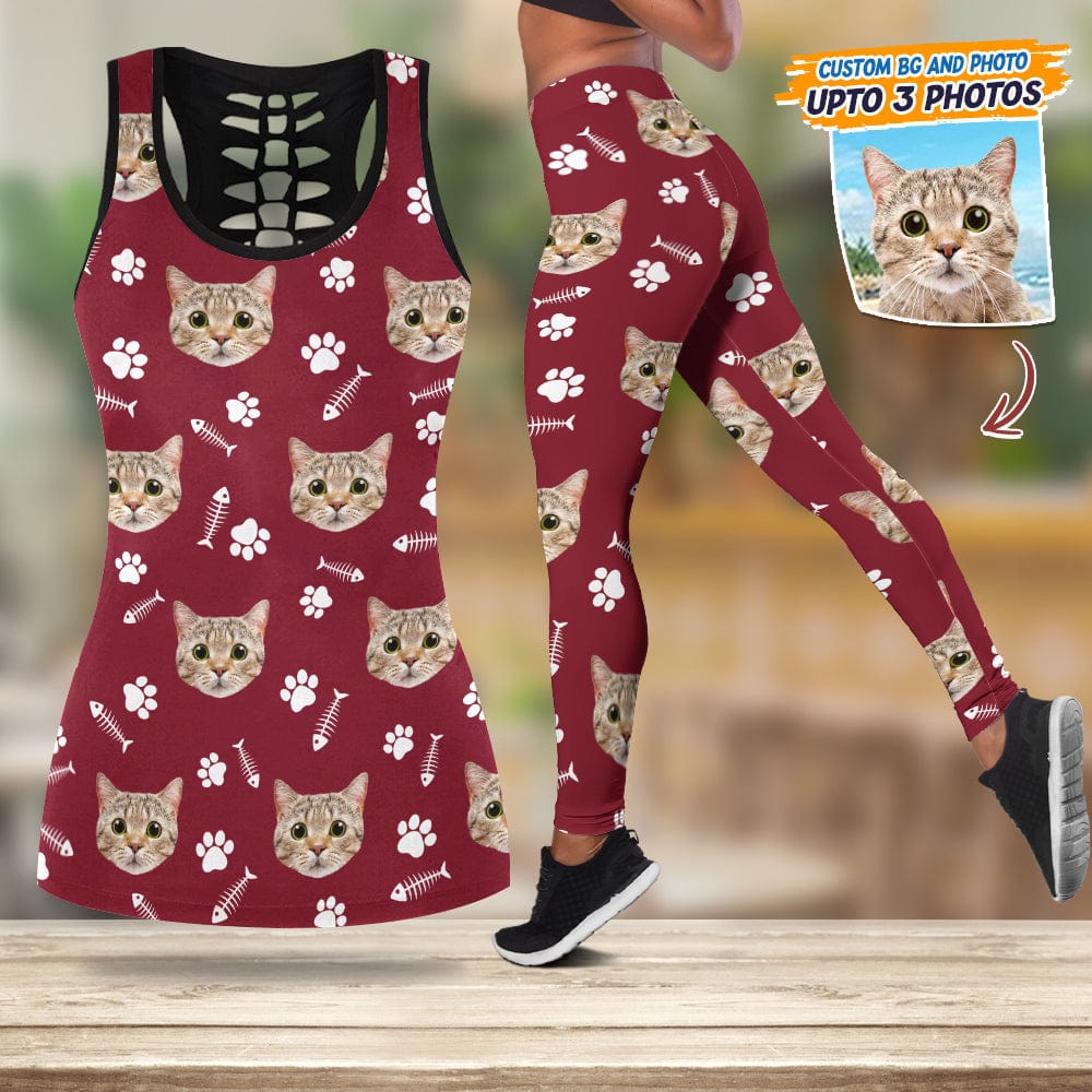 GeckoCustom Custom Photo With Accessory Pattern Cat Lover Legging Set T368 Combo Hollow Tank Top And Leggings (Favorite) / S