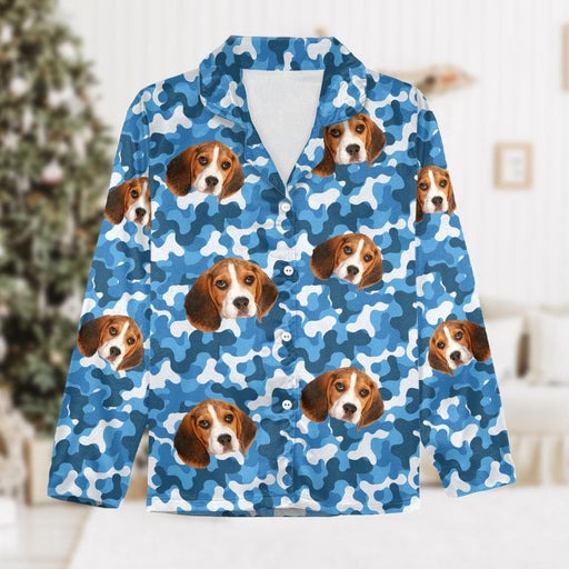 GeckoCustom Custom Photo With Camo Background Dog Pajamas N304 HN590 For Kid / Only Shirt / 3XS