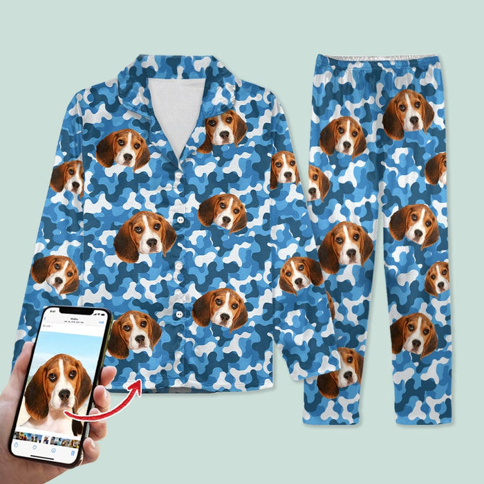 GeckoCustom Custom Photo With Camo Background Dog Pajamas N304 HN590 For Kid / Combo Shirt And Pants / 3XS