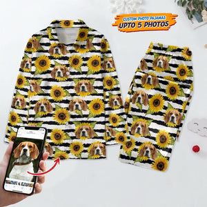 GeckoCustom Custom Photo With Sunflower Pattern Dog Cat Pajamas T368 HN590