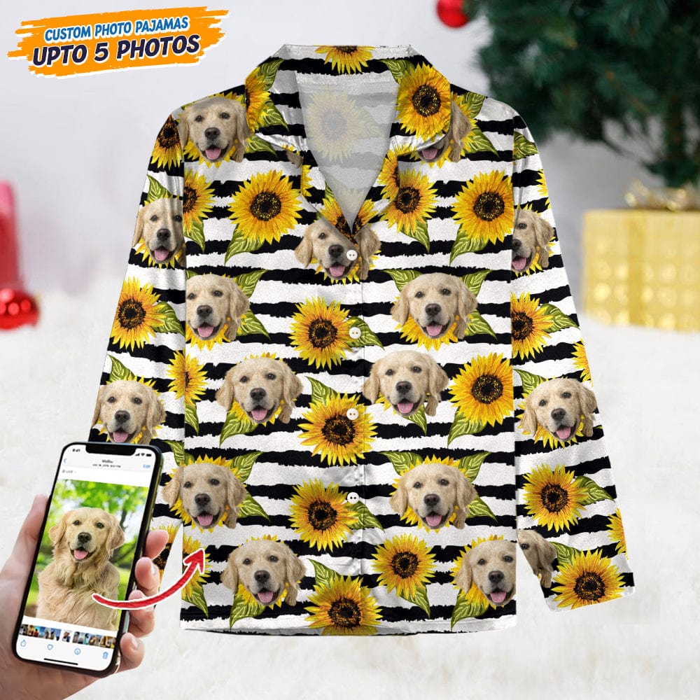 GeckoCustom Custom Photo With Sunflower Pattern Dog Cat Pajamas T368 HN590 For Adult / Combo Shirt And Pants (Favorite) / XS