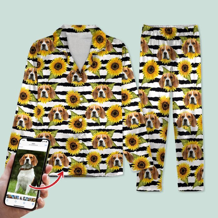GeckoCustom Custom Photo With Sunflower Pattern Dog Cat Pajamas T368 HN590 For Adult / Combo Shirt And Pants (Favorite) / XS