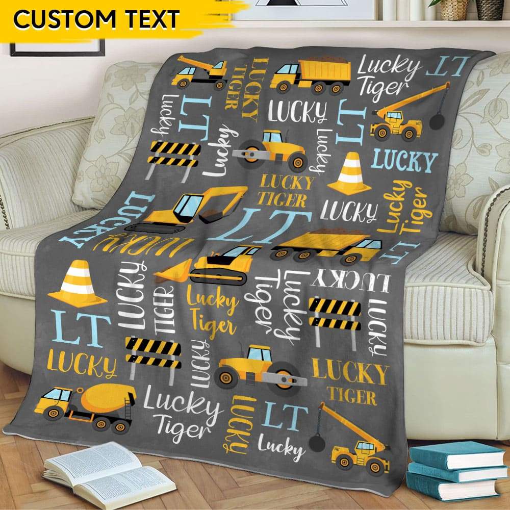 GeckoCustom Custom Text Name Construction Baby Blanket HN590 VPS Cozy Plush Fleece 30 x 40 Inches (baby size)