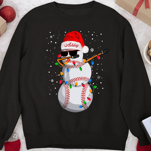 GeckoCustom Dabbing Snowman Baseball Personalized Custom Baseball Christmas Sweatshirt C568 Sweatshirt (Favorite) / S Black / S