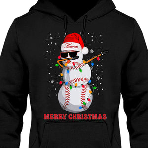 GeckoCustom Dabbing Snowman Baseball Personalized Custom Baseball Christmas Sweatshirt C568 Pullover Hoodie / Black Colour / S