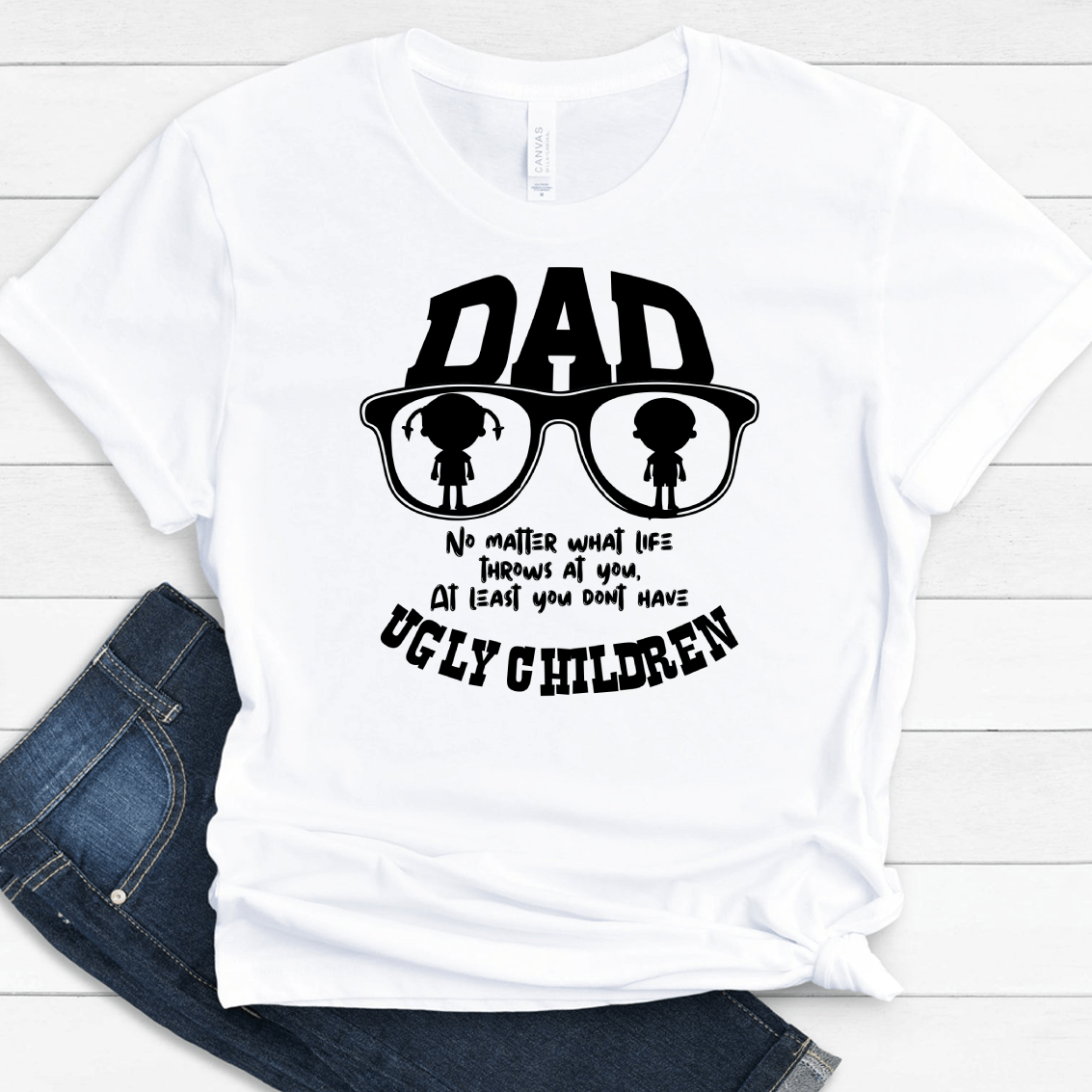 GeckoCustom Dad And Ugly Children Family T-shirt, HN590 Premium Tee / White / S