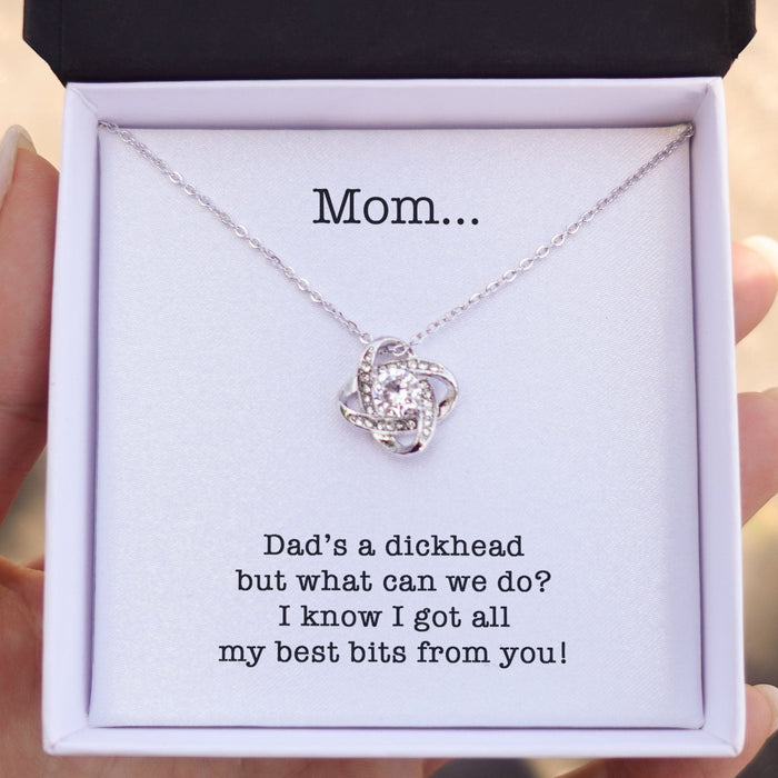 GeckoCustom Dad's A Dickhead Personalized Funny Single Mom Message Card Necklace C268 Love Knot