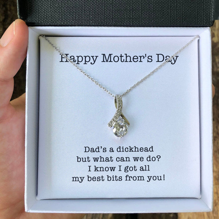 GeckoCustom Dad's A Dickhead Personalized Funny Single Mom Message Card Necklace C268 Alluring Beauty