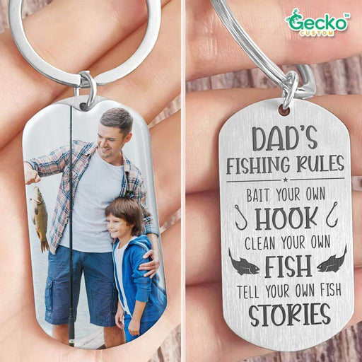 GeckoCustom Dad's Fishing Rules Fishing Outdoor Metal Keychain HN590 No Gift box / 1.77" x 1.06"