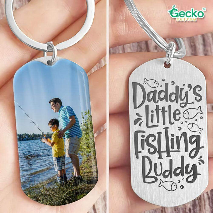 GeckoCustom Daddy's Little Fishing Buddy Fishing Outdoor Metal Keychain HN590 No Gift box / 1.77" x 1.06"