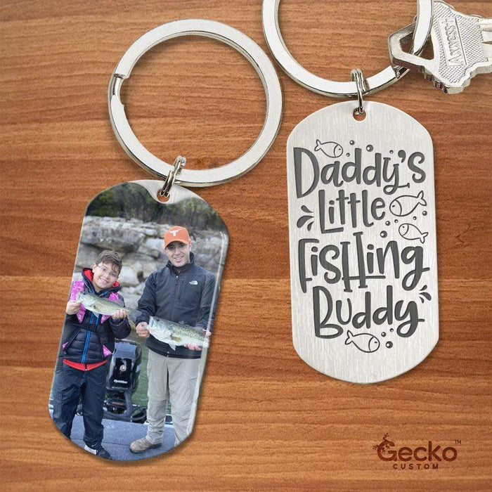 GeckoCustom Daddy's Little Fishing Buddy Fishing Outdoor Metal Keychain HN590