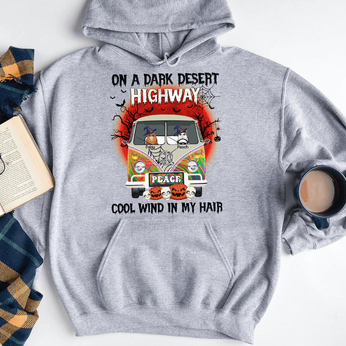 GeckoCustom Dark Desert Highway Hippie Bus Cat T-shirt, Custom Cat Lover Gift, Halloween Gift, HN590 Pullover Hoodie / Sport Grey Color / S