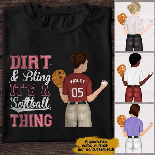 GeckoCustom Dirt And Bling It's Softball Thing Softball Girl Shirt Youth Tee / Black / YS