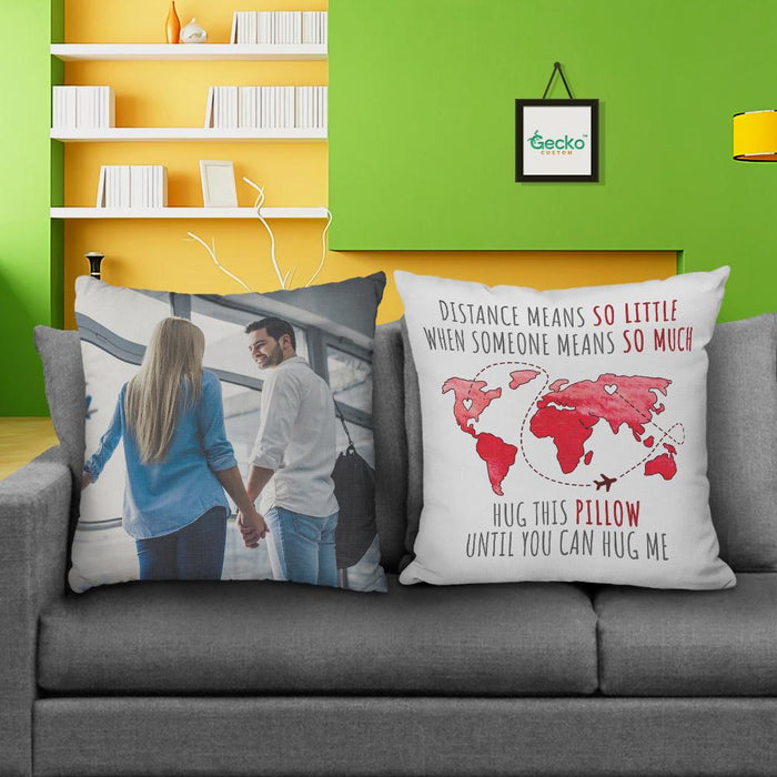 GeckoCustom Distance Means So Little Couple Throw Pillow, Valentine Gift HN590 14x14 in / Pack 1