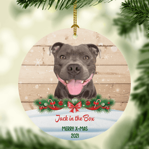 GeckoCustom Dog Cat Christmas Wooden Background Photo Ornament