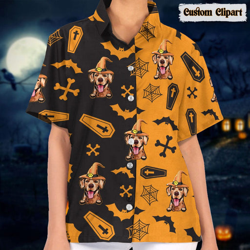 GeckoCustom Dog Cat Halloween Clipart Woman's Hawaiian Shirt K228 HN590