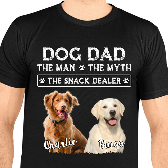 GeckoCustom Dog Dad The Man The Myth The Snack Dealer Personalized Custom Photo Dog Dad Shirt C542V2 Premium Tee (Favorite) / P Black / S