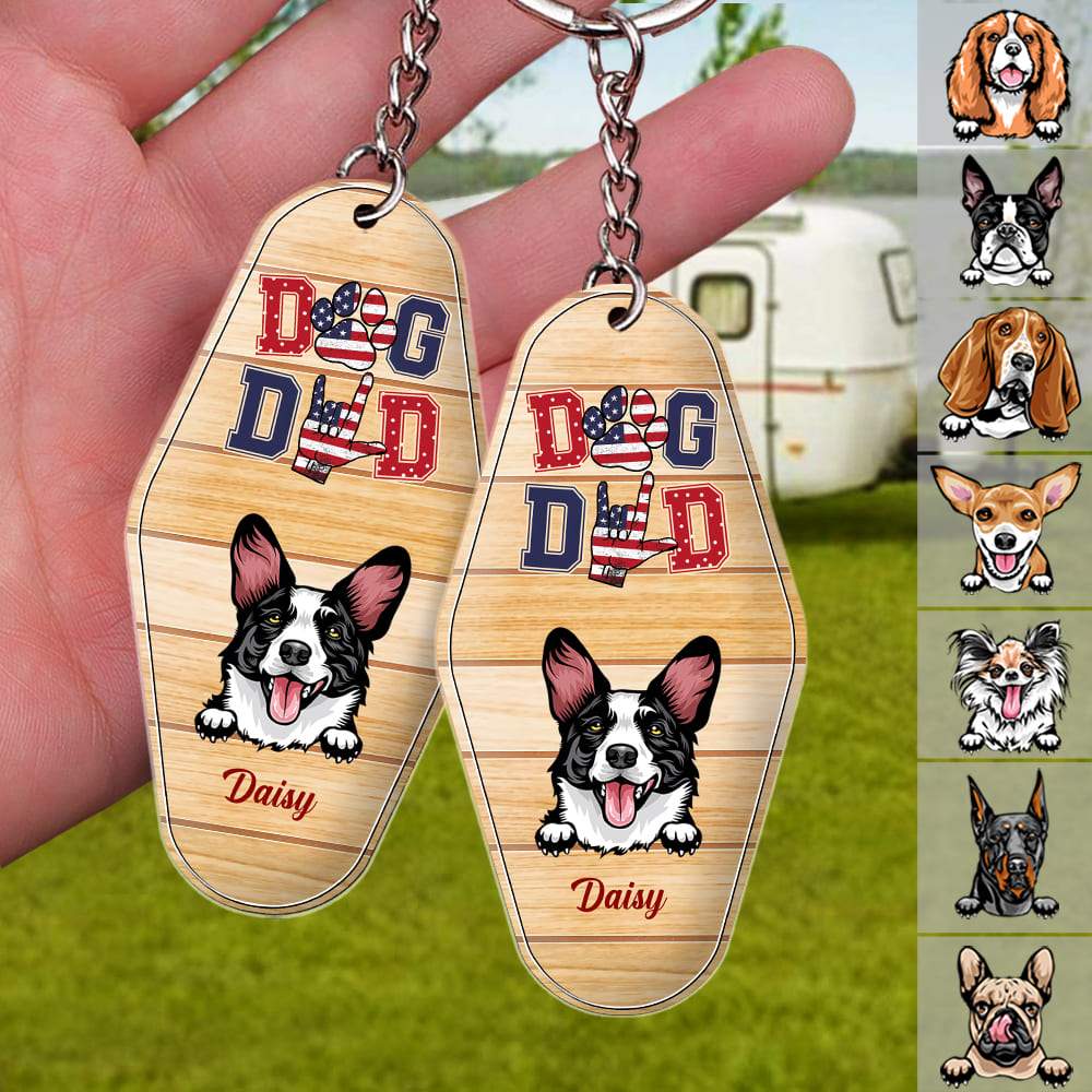 GeckoCustom Dog Dad Vintage Keychain, Dog Lover Gift, Custom Dog Breed HN590 1 Piece / 3"H x 1.5"W