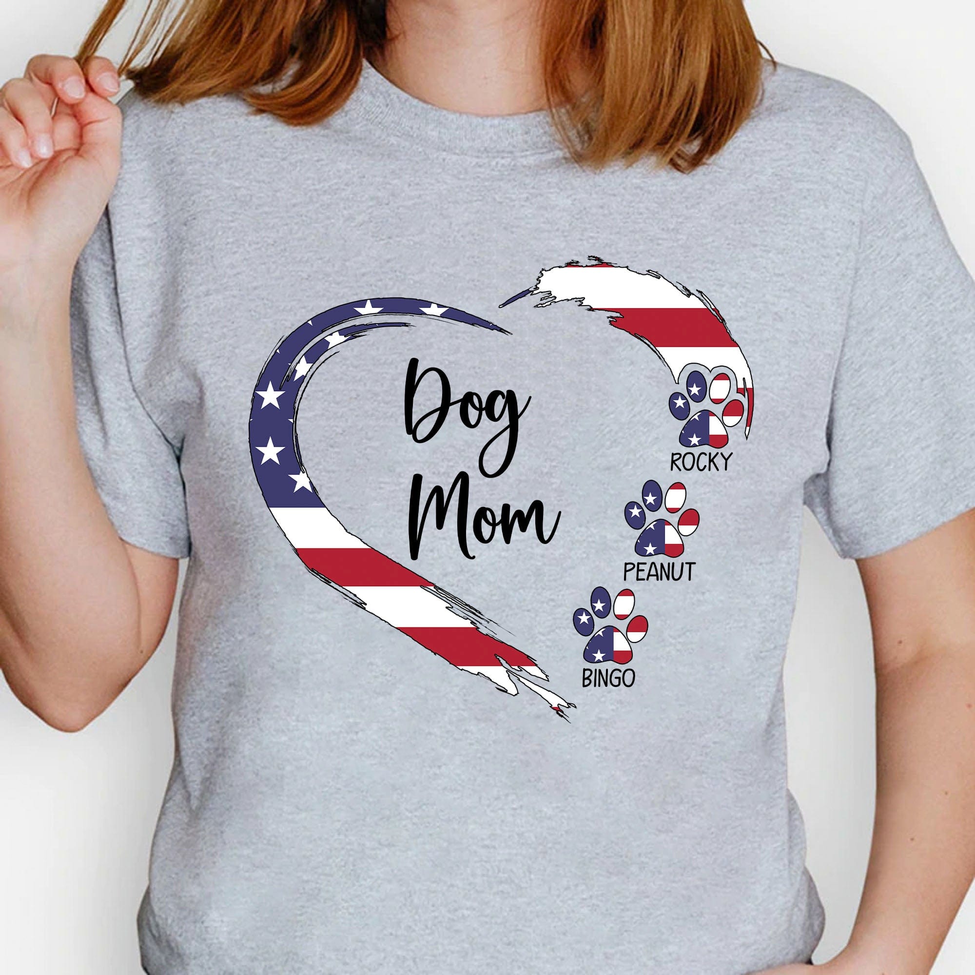 GeckoCustom Dog Mom 4th Of July Personalized Custom Dog Bright Shirt C399 Basic Tee / White / S